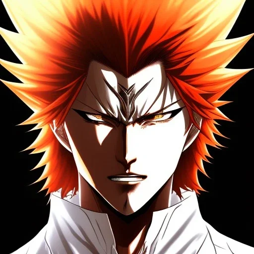 "Ichigo Kurosaki, Large Scale Head and Shoulders Portrait, 8K Resolution Portrait by Tite Kubo, pinterest, mangá style."