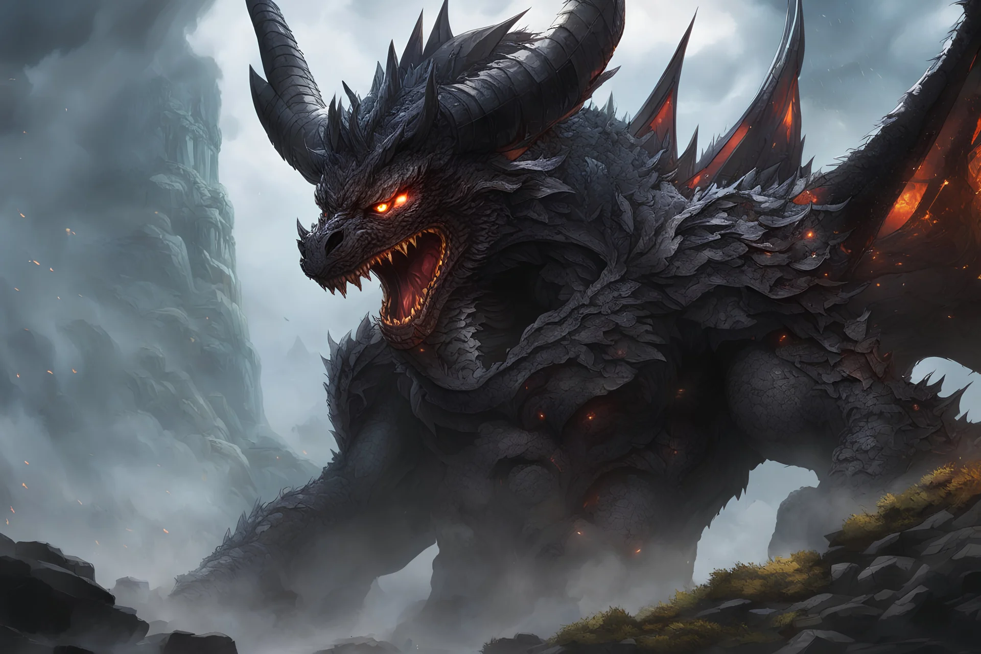 Zodd mixed with a dragon in 8k solo leveling shadow artstyle, machine them, close picture, rain, intricate details, highly detailed, high details, detailed portrait, masterpiece,ultra detailed, ultra quality