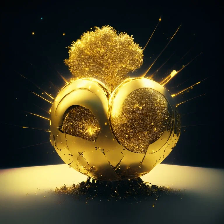 exploding nature from a golden robot with a disco ball