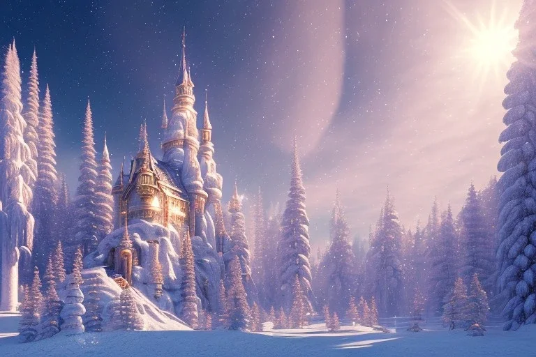  white and gold crystal castle，waterfall, winter snow flakessnow, northern Lights, full of details, smooth, bright sunshine，soft light pink atmosphere, light effect，vaporwave colorful, concept art, smooth, extremely sharp detail, finely tuned detail, ultra high definition, 8 k, unreal engine 5, ultra sharp focus