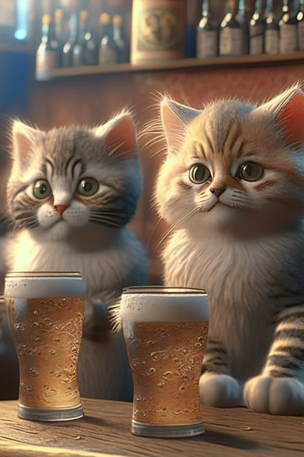 Cute CGI cats in a pub