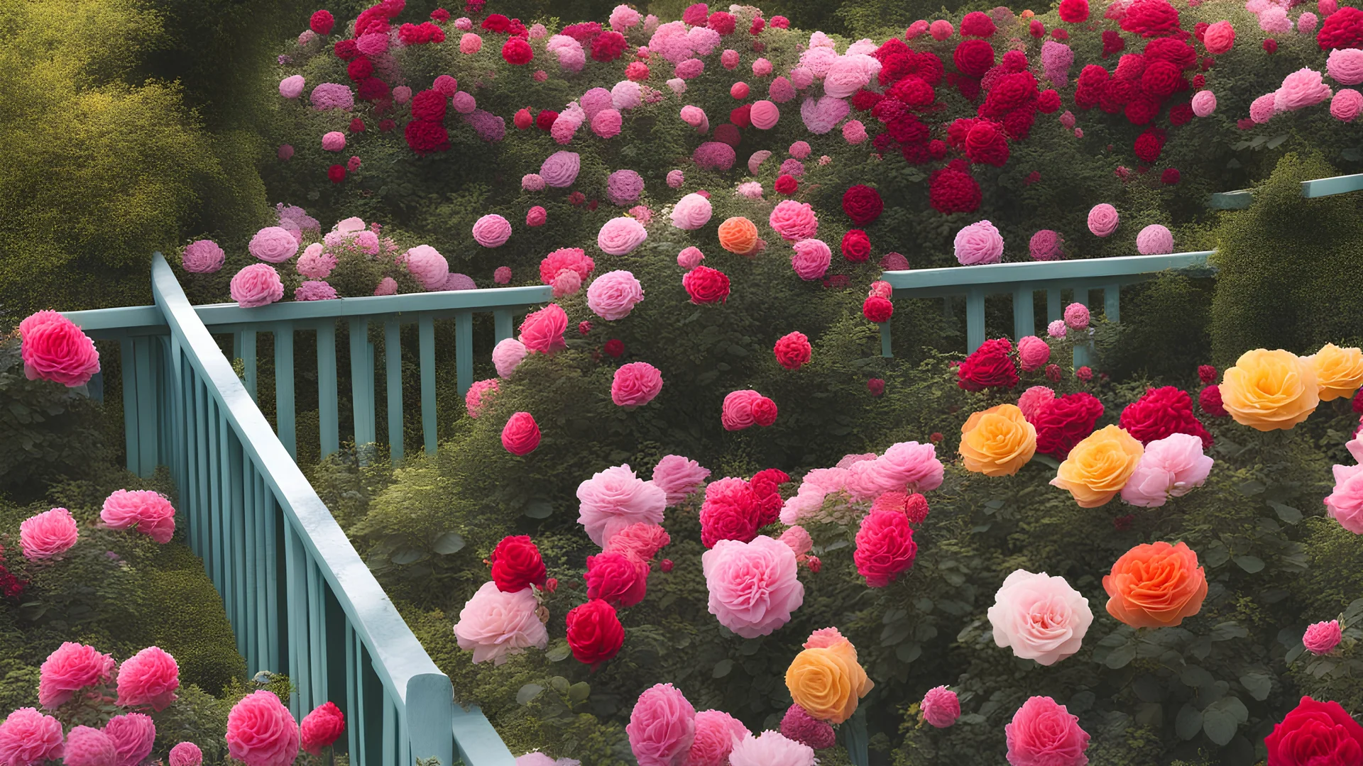 a colorful rose garden, close-up