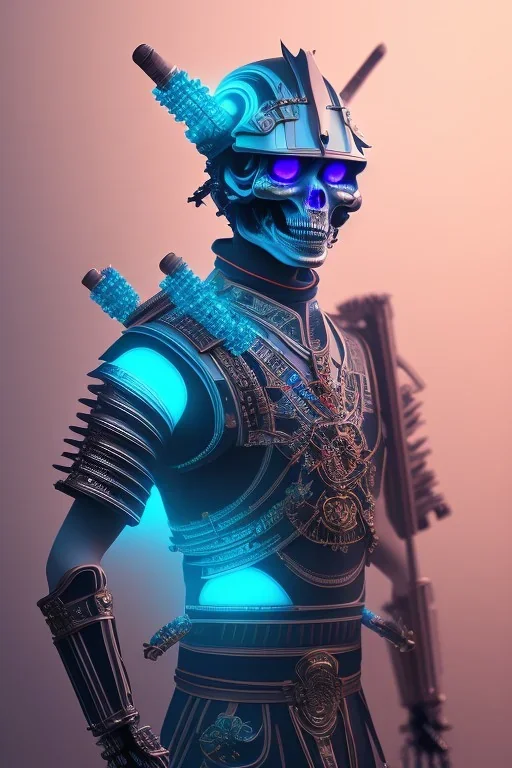 Futuristic Neon crystal skeleton samurai smoke