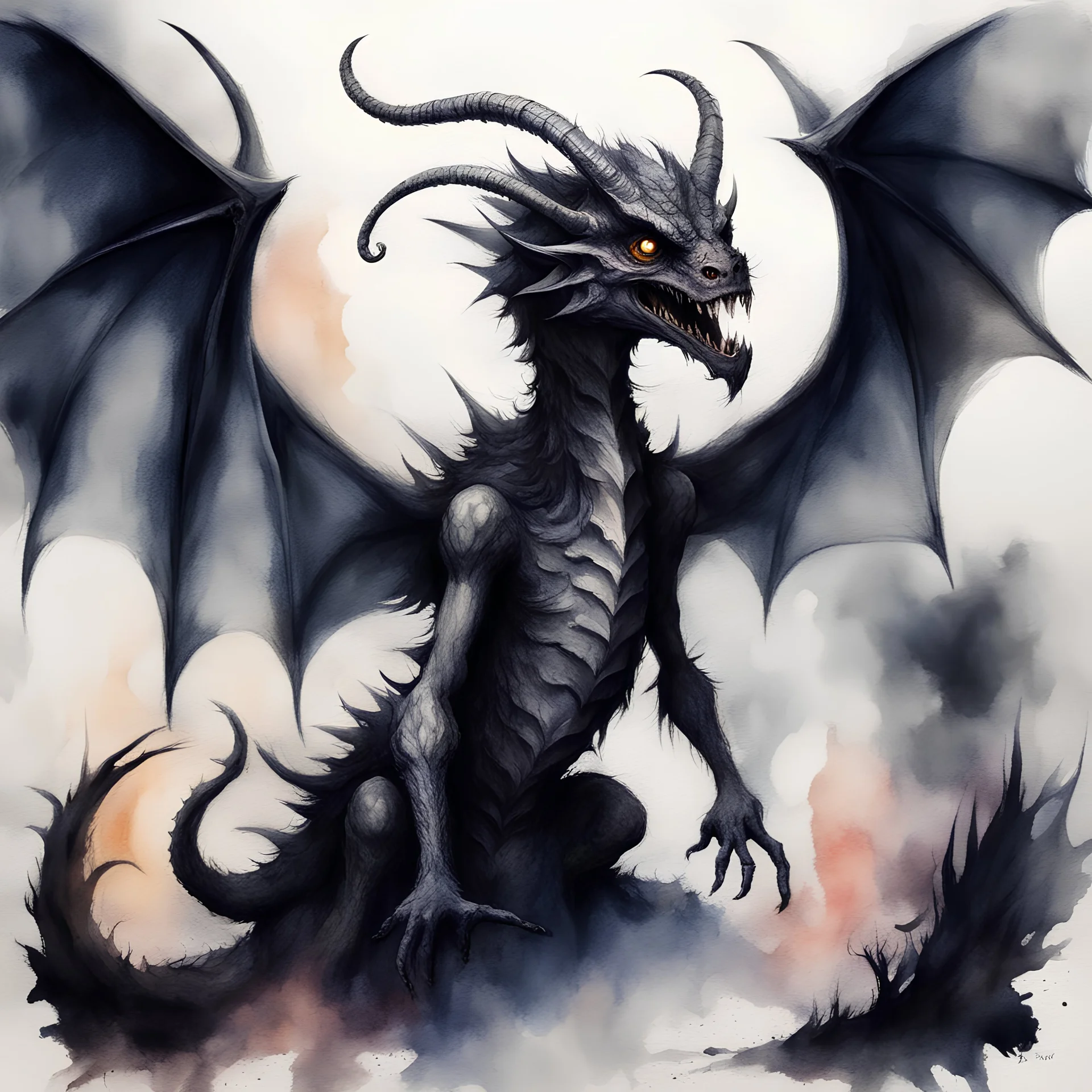 Jabberwock in watercolor painting charcoal art style