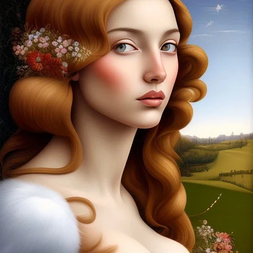 portrait of a beautiful brunette busty woman Sandro Botticelli style