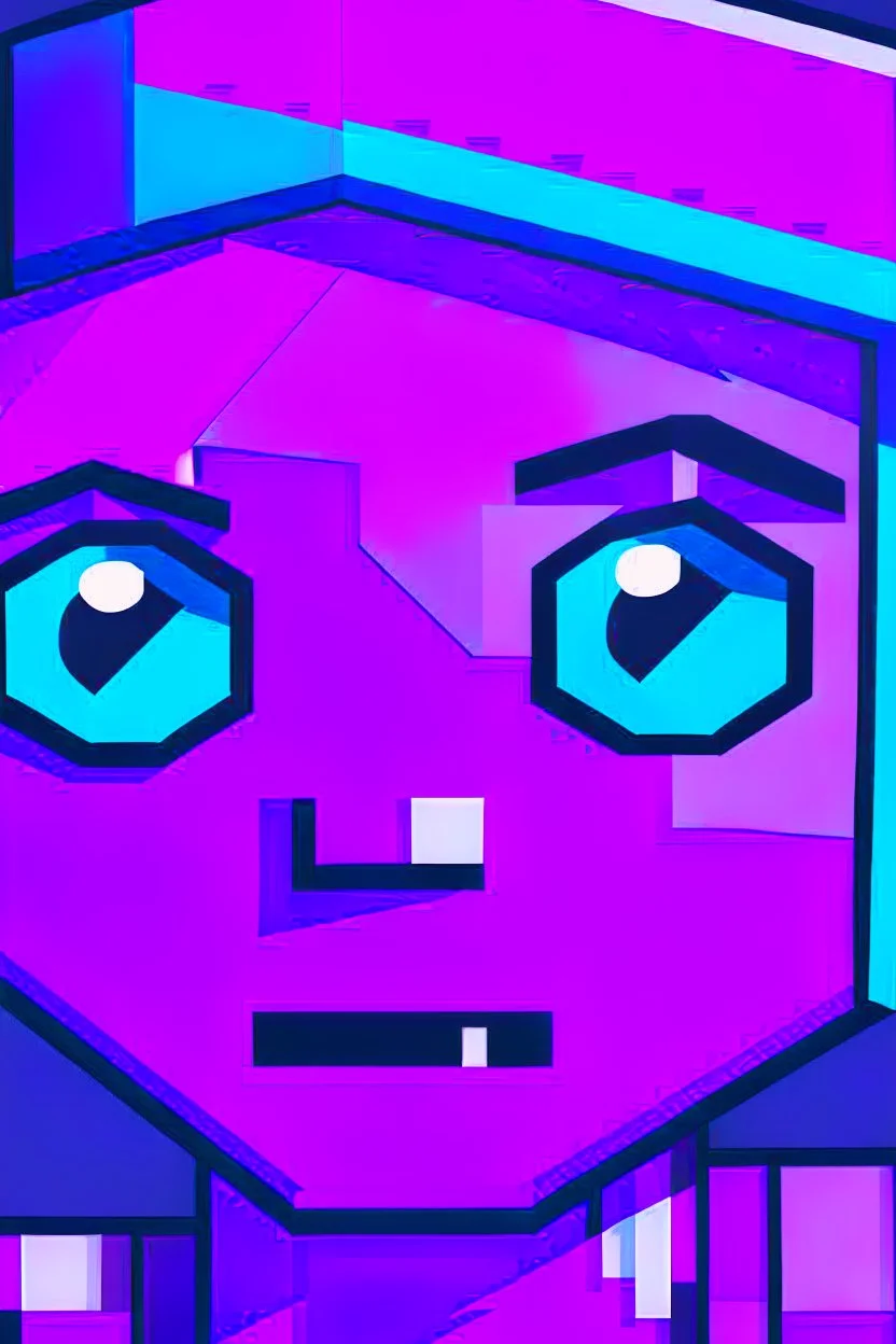 a close-up portrait of a purple Minecraft character, 2d d, large pixel style