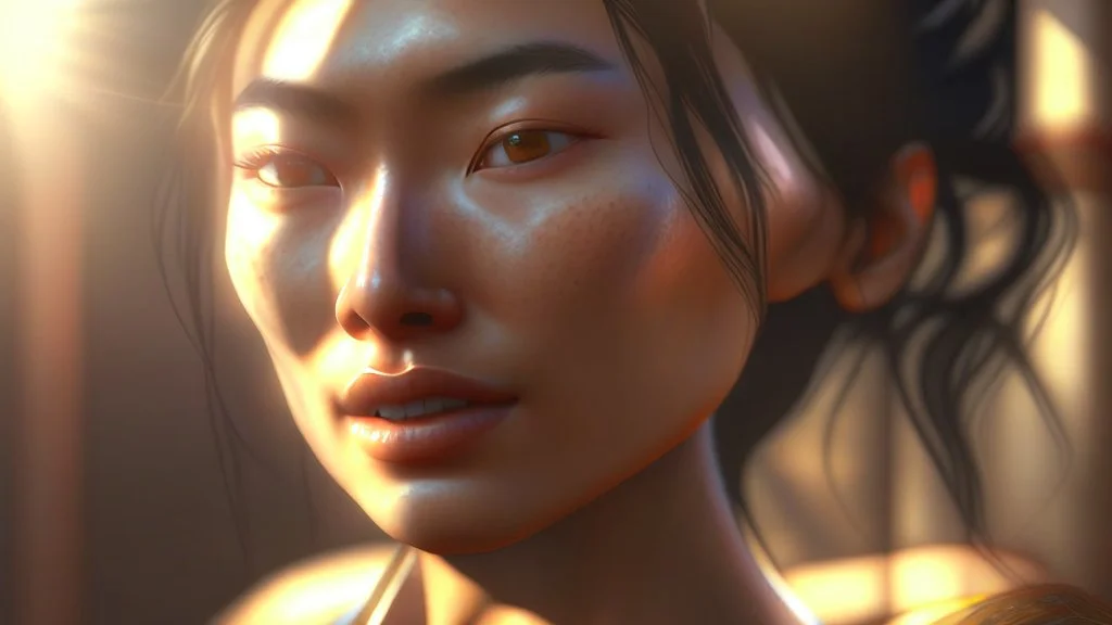 beautyfull asiatic woman, art by kiera malone photography, concept art modern photorealistic, in the style of , Artstation, sunlight, Unreal Engine sharp fine details trending on artstation reflections 4k ultra realistic post-processing