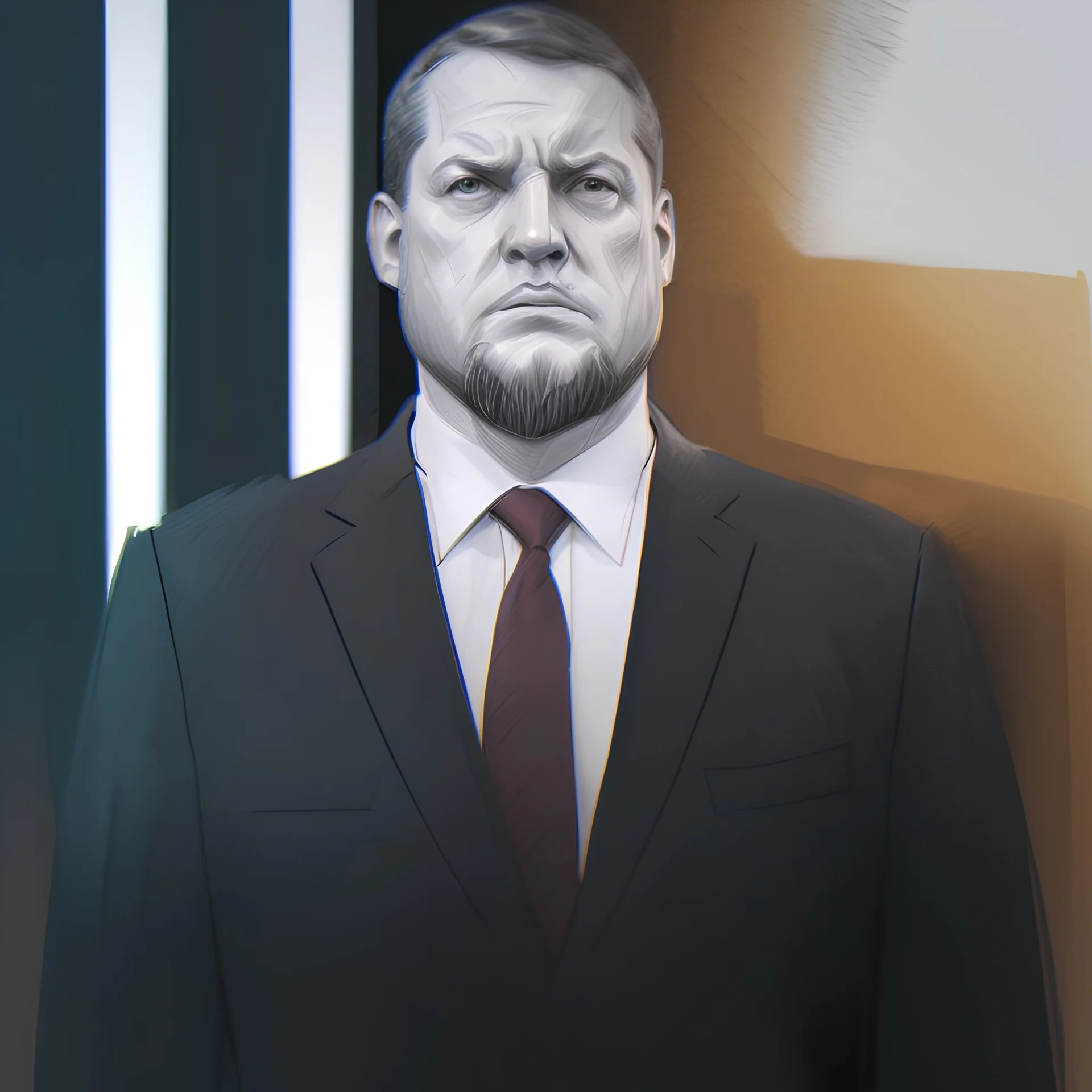 big president, strong noble, portrait, confident posture, concerned look, short beard; very short hair, politician suit; somber pencil sketch style, black and white, grayscale, graphite pen;