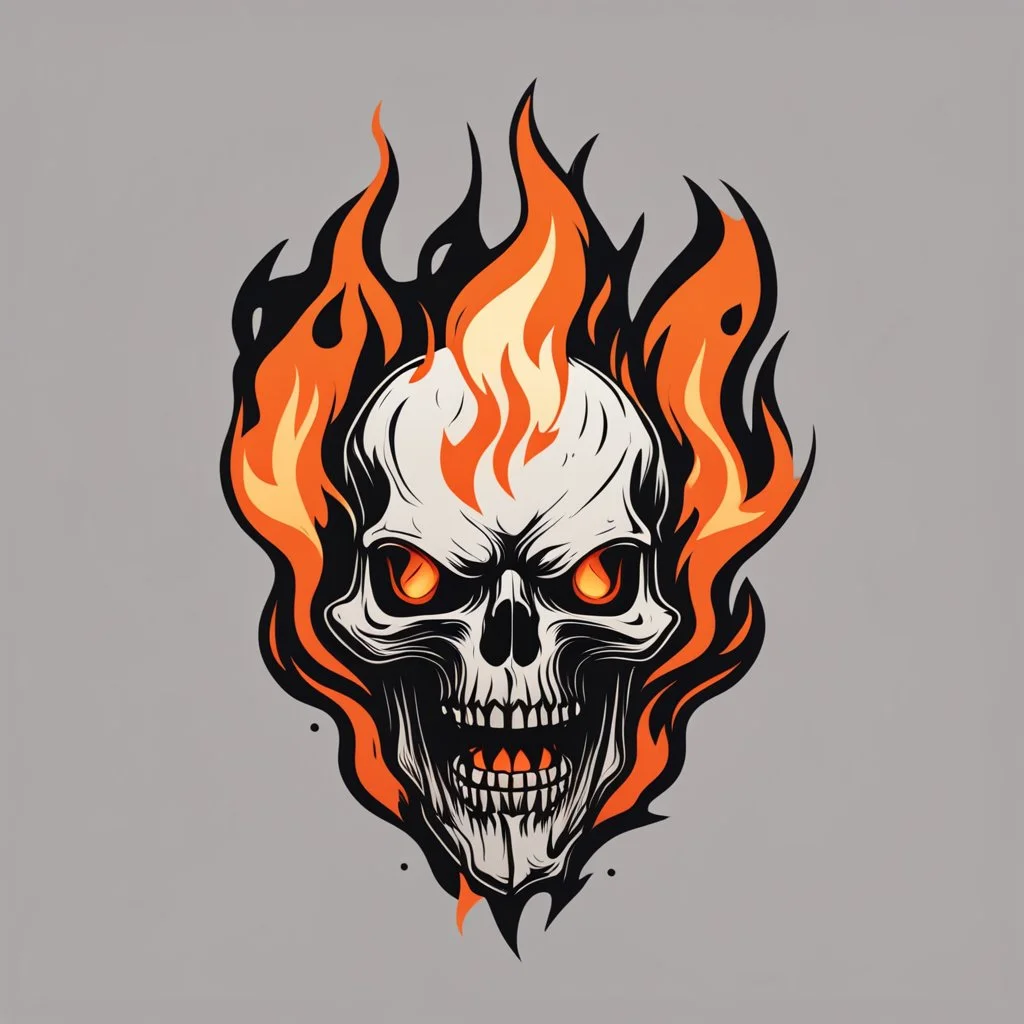 minimalistic burning screaming skull flame cyberpunk logo