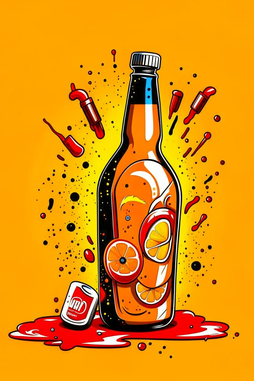 brand campaign for a new drink with orange and chili flavour with a american bomb cartoon style