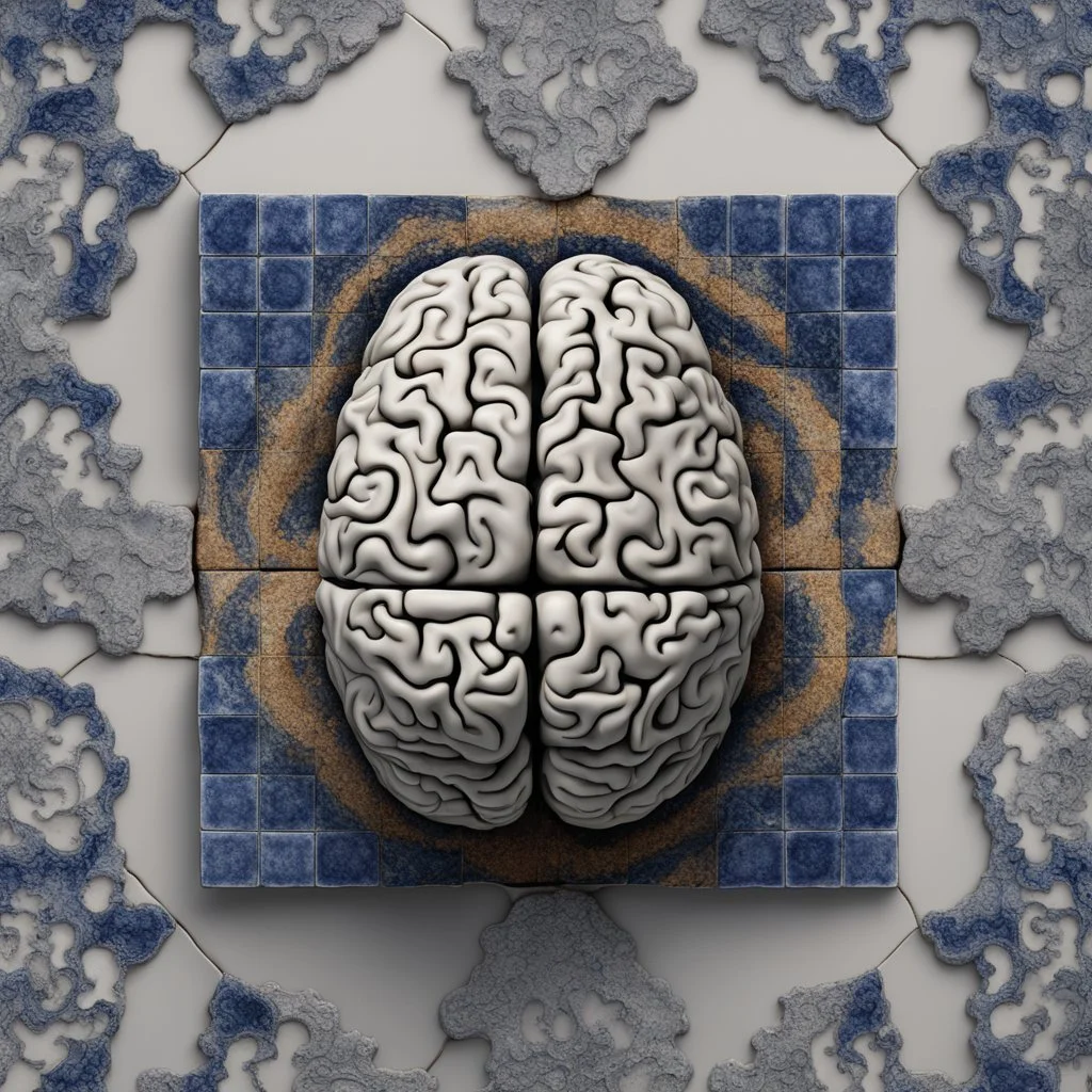 Insanely detailed Hd Photography of concept photography of a brain made from portuguese azulejo tiles, oozing ceramic, azulejo design visible, insanely good concept photography of an azulejo mind made from azulejo tiles inspired by Igor morski by Pranckevicius