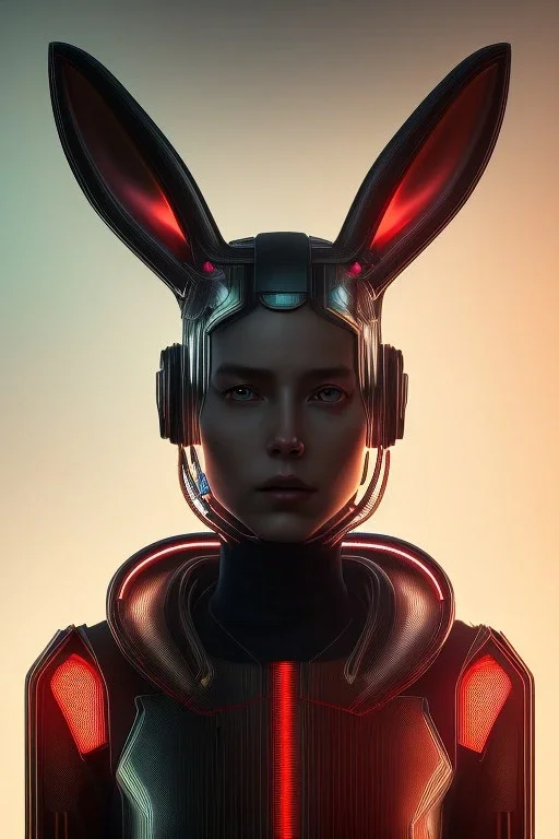 MCU Portrait, Front image, cyberpunk rabbit woman, black red color, latex dress, highly detailed, concept art, smooth, unreal engine 5, god rays, ray tracing, RTX, lumen lighting, ultra detail, volumetric lighting, 3d, finely drawn, high definition, high resolution.