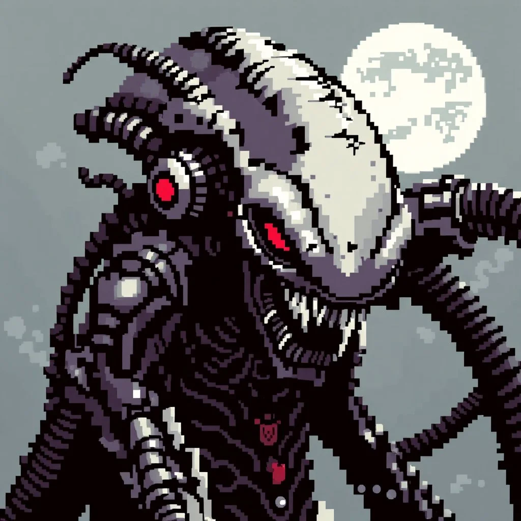 8 bit pixelart a Biomorphic Biomechanical Alien Queen by Giger