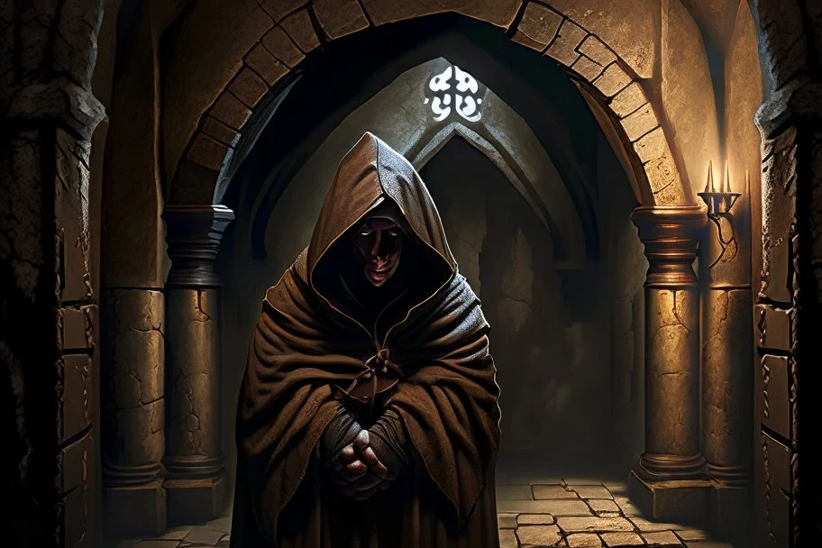 hooded monk in the castle dungeon