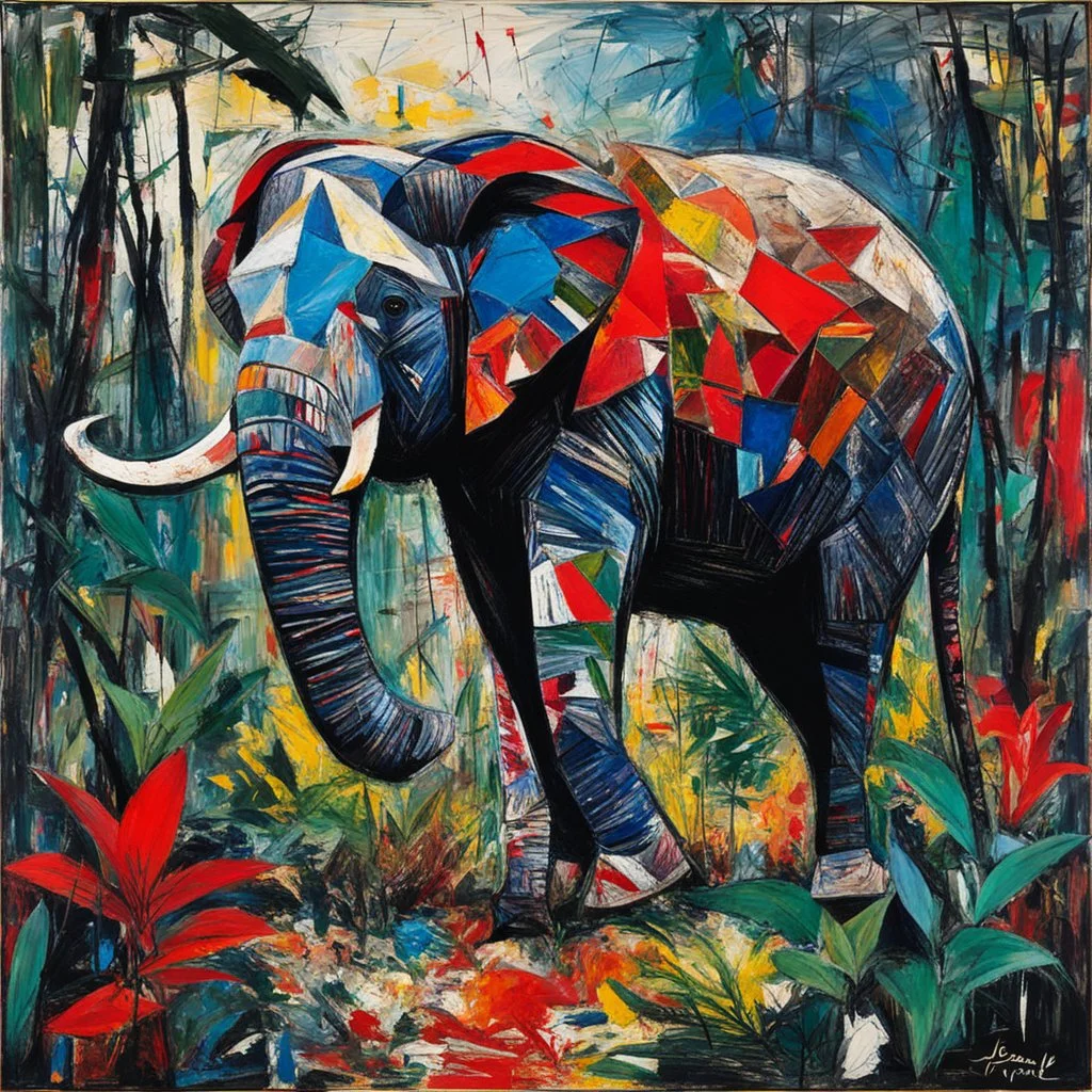 dancing elephant, in the jungle, by Jean-Paul Riopelle