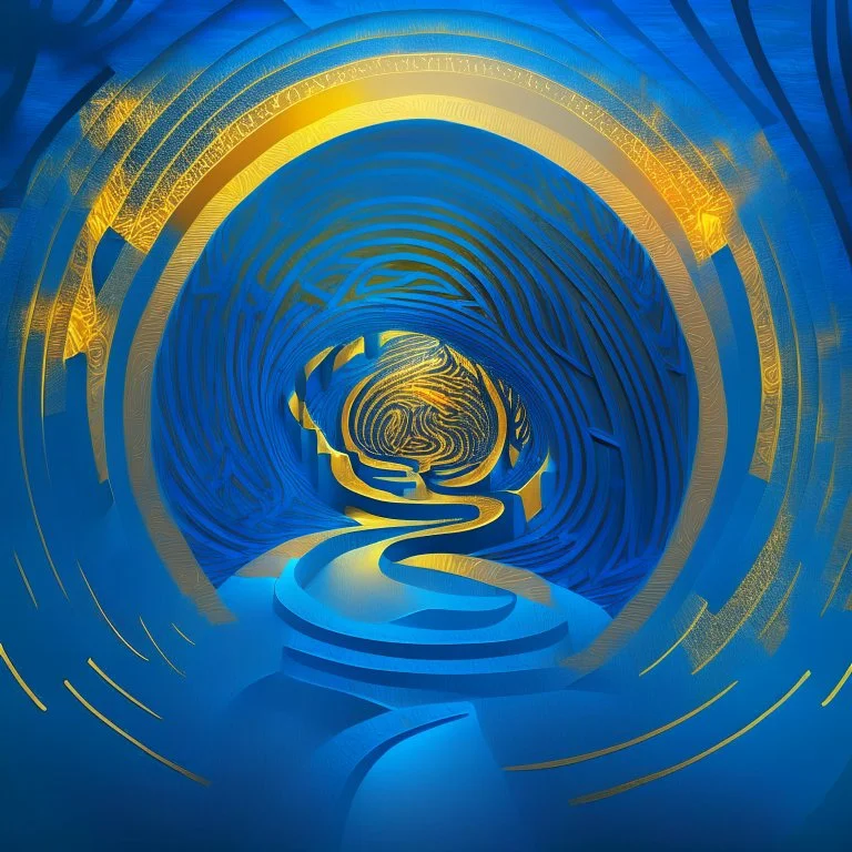 Generate a vibrant background with a gradient of deep blue transitioning to warm gold, symbolizing the journey from darkness to enlightenment within the labyrinth.