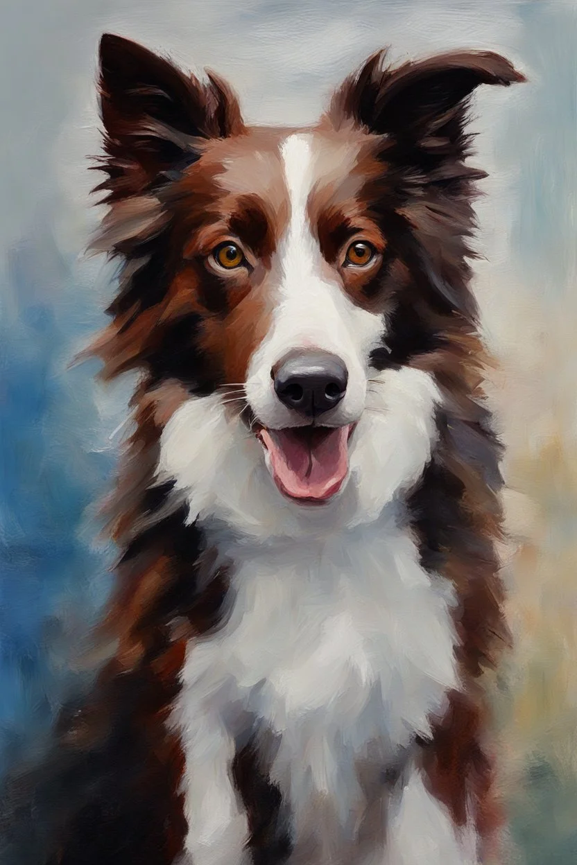 border collie portrait painterly, brush work, heavy brush work, impressionistic, painting process impasto