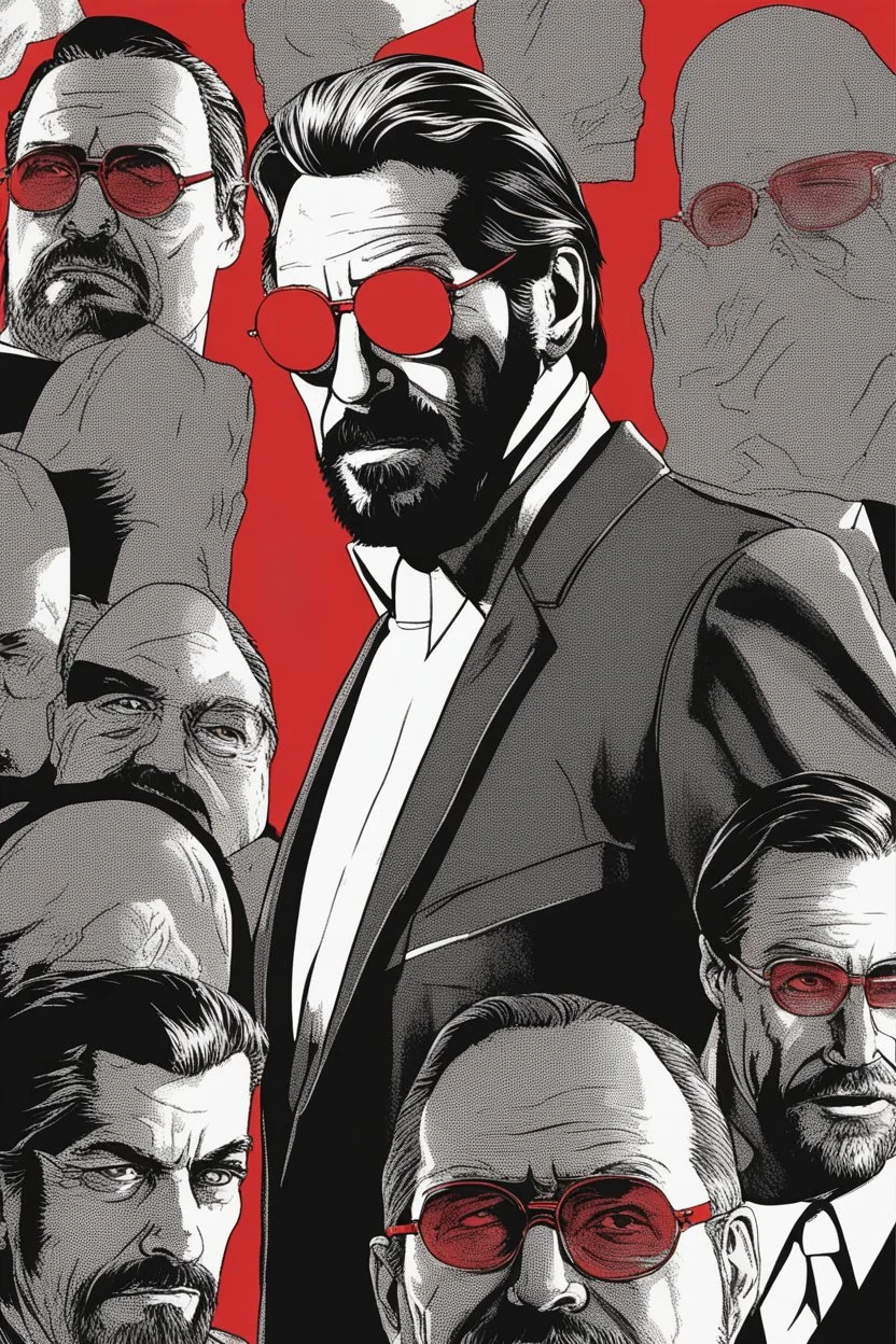 an evil, intimidating looking Hans Gruber wearing red-tinted glasses