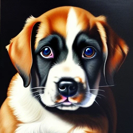 puppy, Oil painting, high quality, masterpiece, Carl Schwenninger II, dark colors