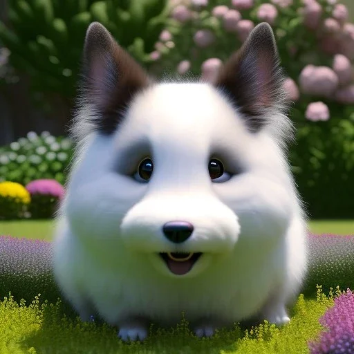 pixar style, volumetric summer garden environment and background, realistic painting of dog, looking excited, volumetric lighting, dramatic lighting, detailed digital painting, extreme dense and fine fur, anime, ornate, colour-washed colors, elegant, small minutiae, tiny features, particulars, centered, smooth, sharp focus, renderman gofur render, 8k, uhd, detailed eyes, realistic shaded volumetric lighting, sunlight caustics, backlight, centered camera view