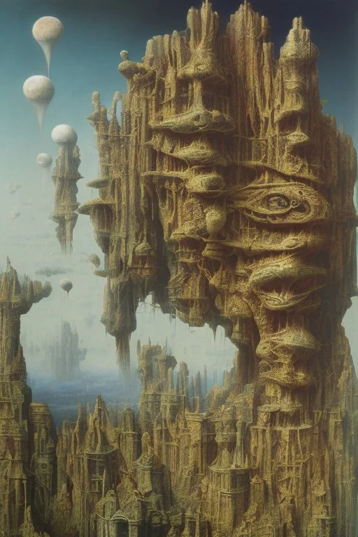 An incredibly creepy detailed masterpiece collaborative painting by Max Ernst, Roger Dean, Leonardo da Vinci, ornate, detailed, high resolution, polaroid, intricate, volumetric light