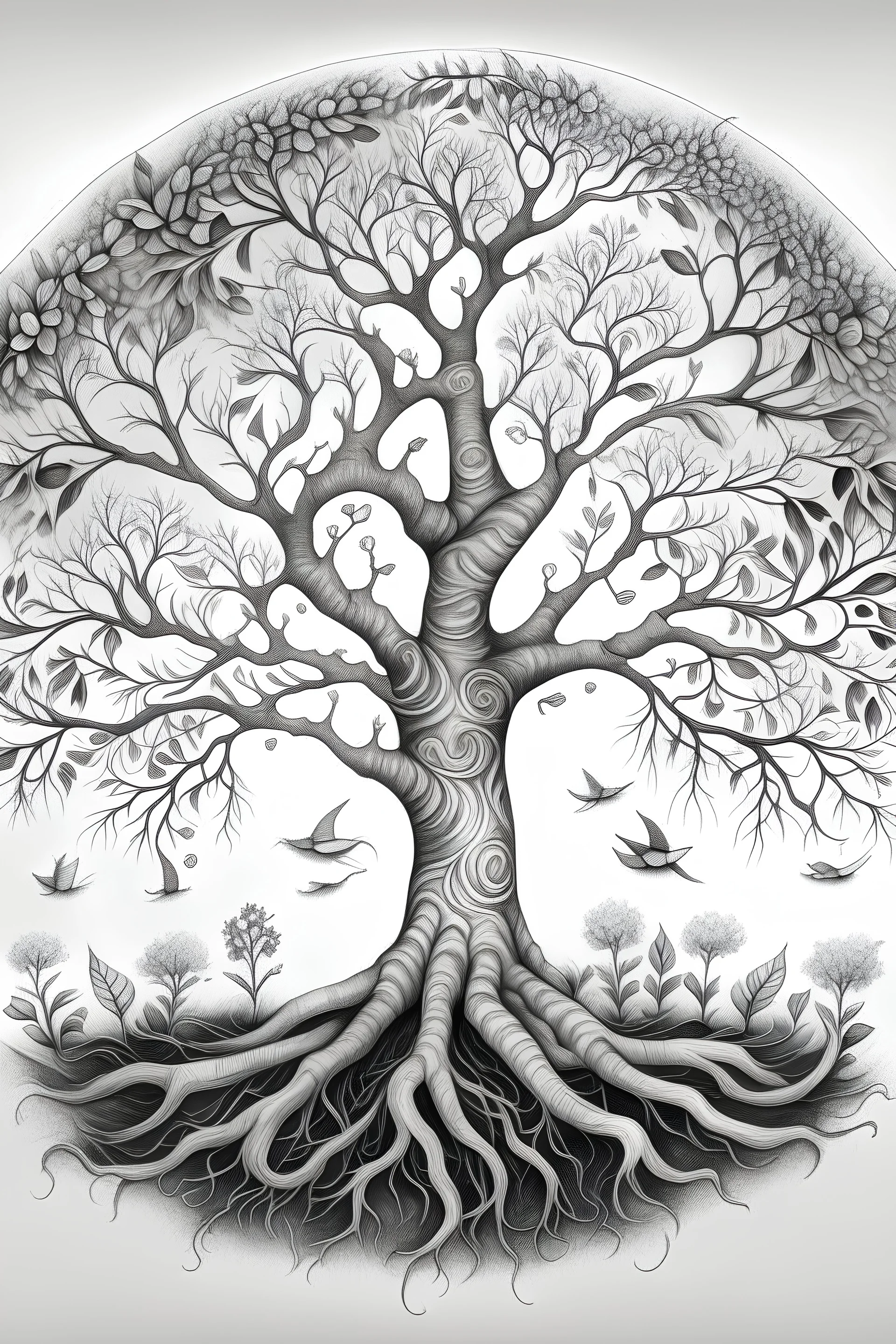 pencil drawn tree of life complete