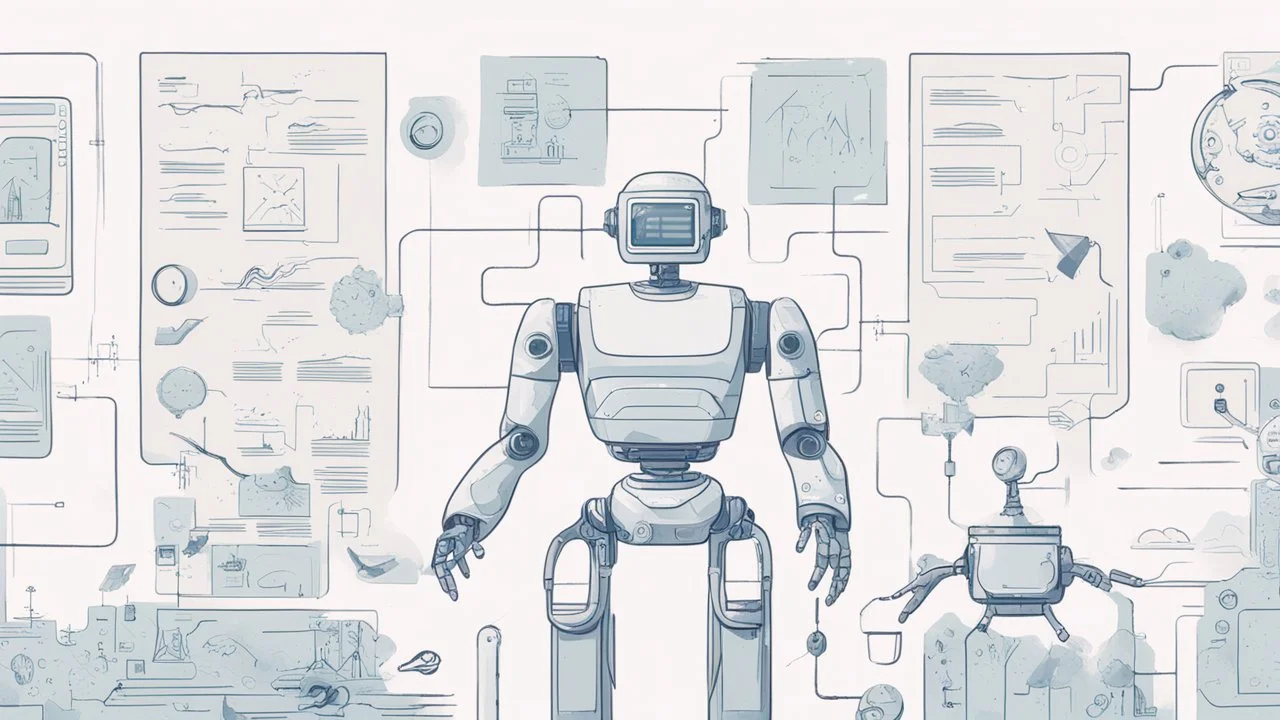 "An illustrative image for an article on 'Artificial Intelligence: Between Innovation and Challenges.' The image represents advanced technology applications and smart robots. It highlights the diverse uses of artificial intelligence in the future and symbolizes an optimistic vision and ongoing technological advancement."