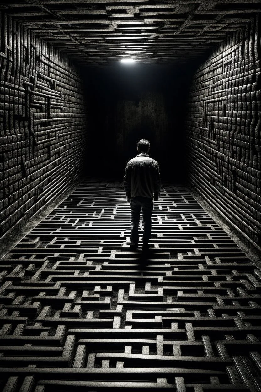 A man enters a dark labyrinth