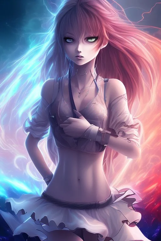 Striking anime girl in stormy abstract background with text written Capricorn