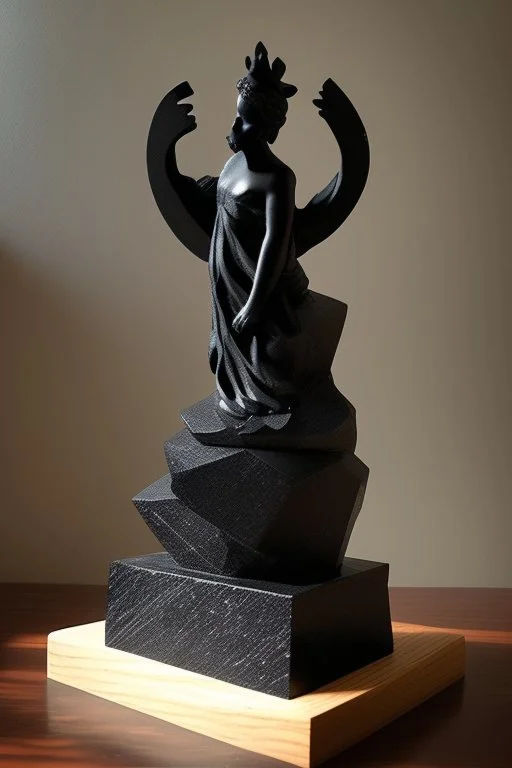 an ominous small statue made of black stone