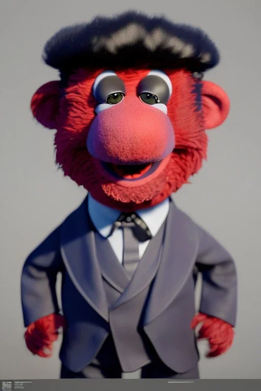 Waist up muppet Portrait, Kim Jong-un as muppet doll, black suit, photo studio, red background, unreal engine 5, concept art, art station, god lights, ray tracing, RTX, lumen lighting, ultra detail, volumetric lighting, 3d.