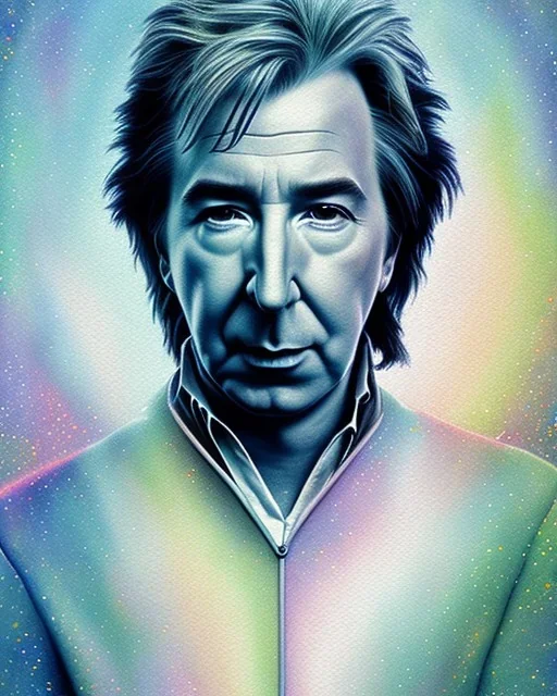 high-quality, fine-detail close-up watercolor of Alan Rickman as Severus Snape with a holographic deer in front of portrait, 8k, intricate, photoillustration, artwork, volumetric lighting,