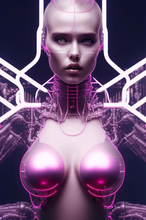 cyberpunk, pink latex body, women, body portrai, big boobs, highlight eyes perfect, skin, tron, cyborg, perfekt sexy, real, dream, hr giger