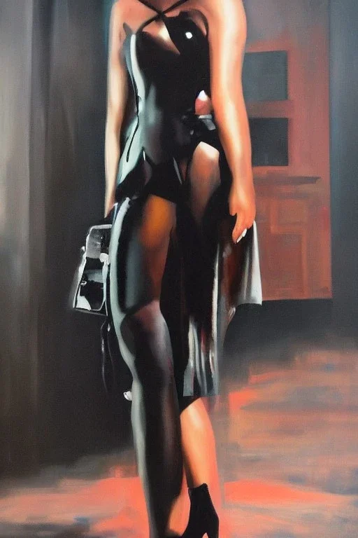 Full body portrait, painting, medium shot lady CyberNoir