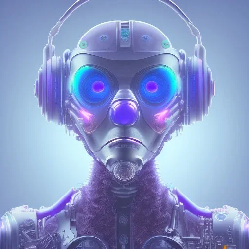 A beautiful portrait of a cyborg monkey purple neon color scheme, high key lighting, volumetric light high details psychedelic background