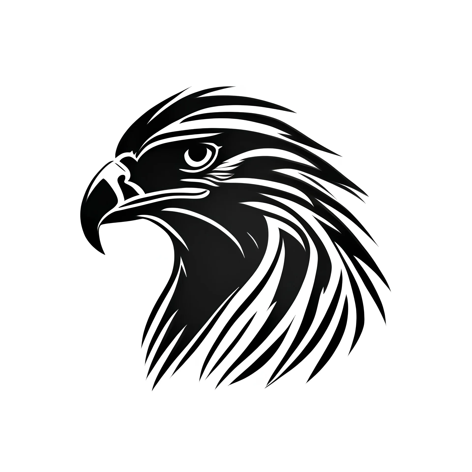 A simple black logo of an eagle, vectorized, white background