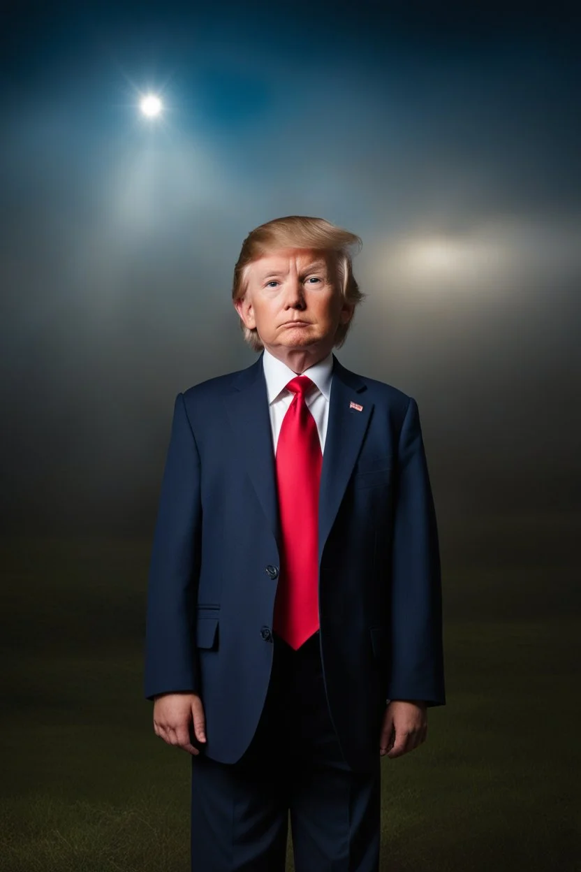 facial portrait - 10-year-old Donald Trump is posing for his school picture - wearing a three-piece suit - Sparkling, Sky blue Background, professional quality studio 8x10 UHD Digital photograph by Scott Kendall - multicolored spotlight, Photorealistic, realistic stock photo, Professional quality Photograph. colored Fog