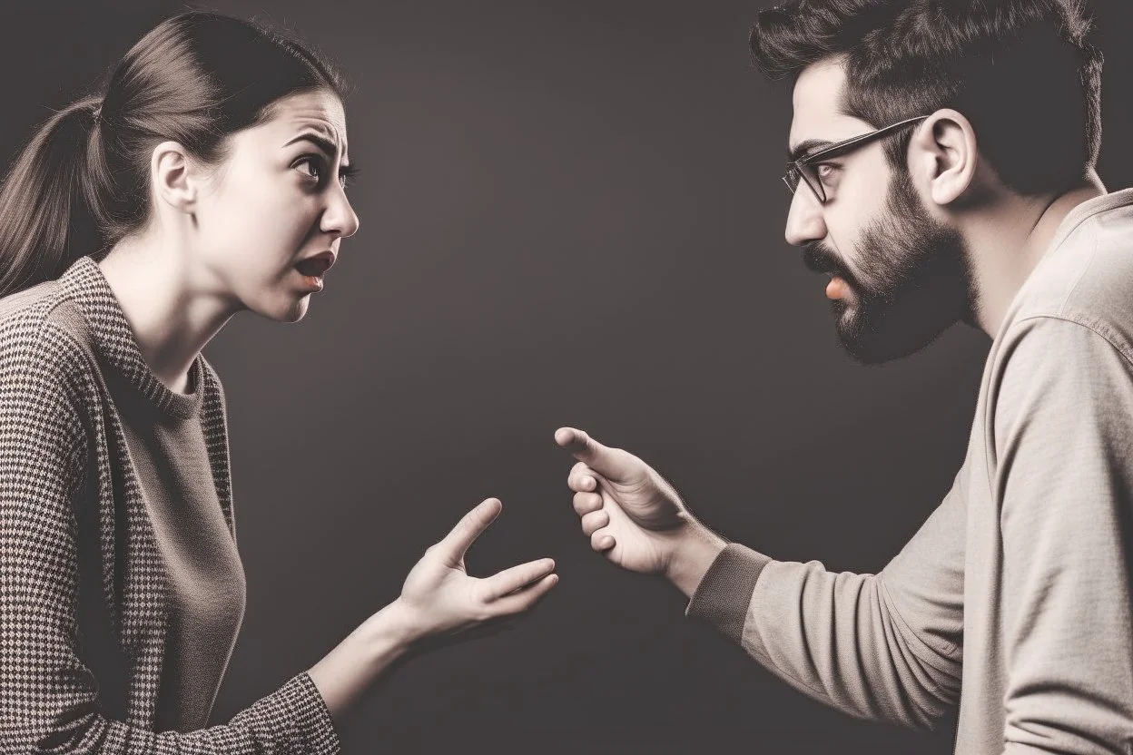 A picture of two people exchanging criticism in a constructive and respectful manner, with a bewilderment behind them