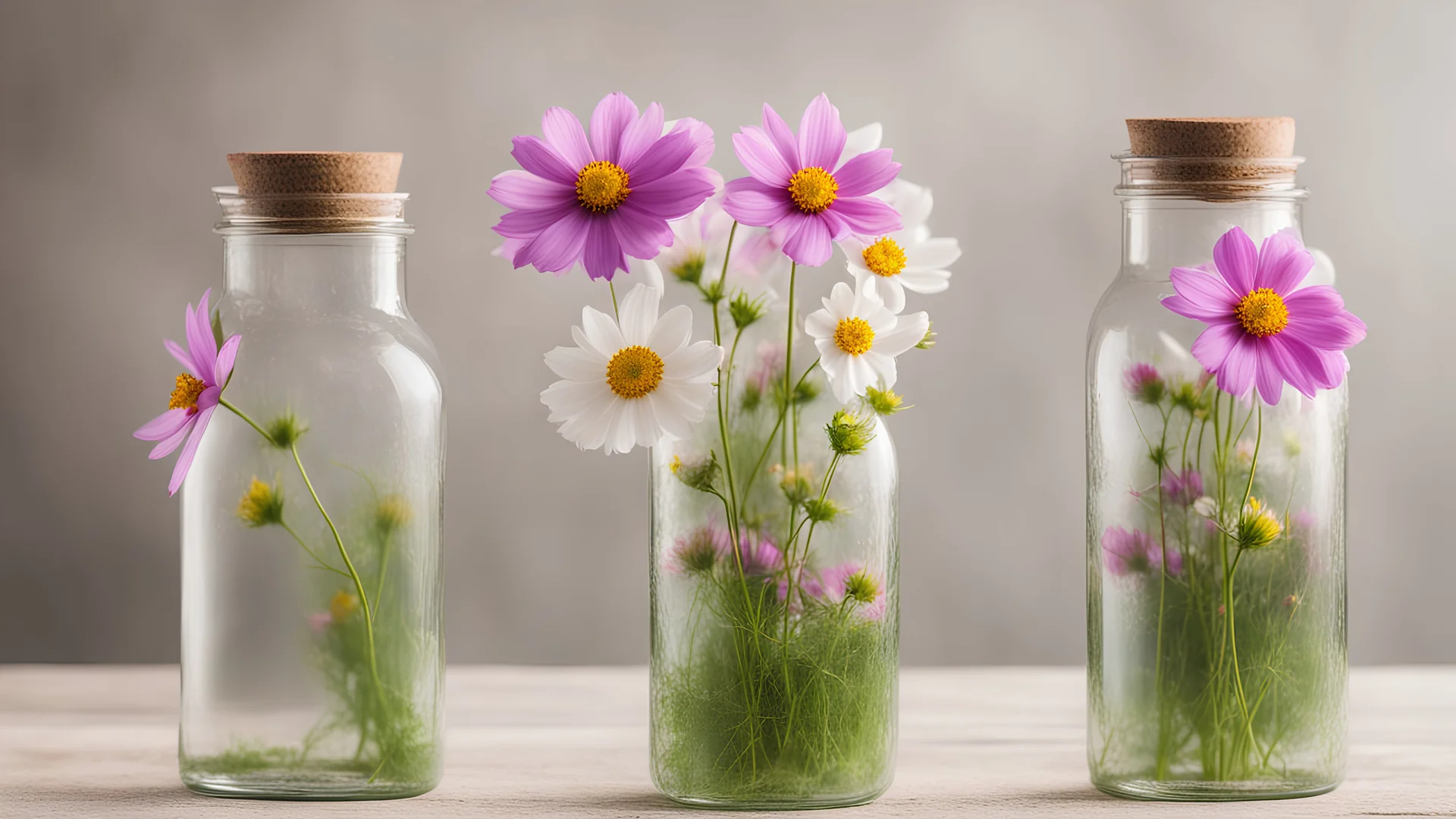 Spring cosmos flower in Glass Bottles