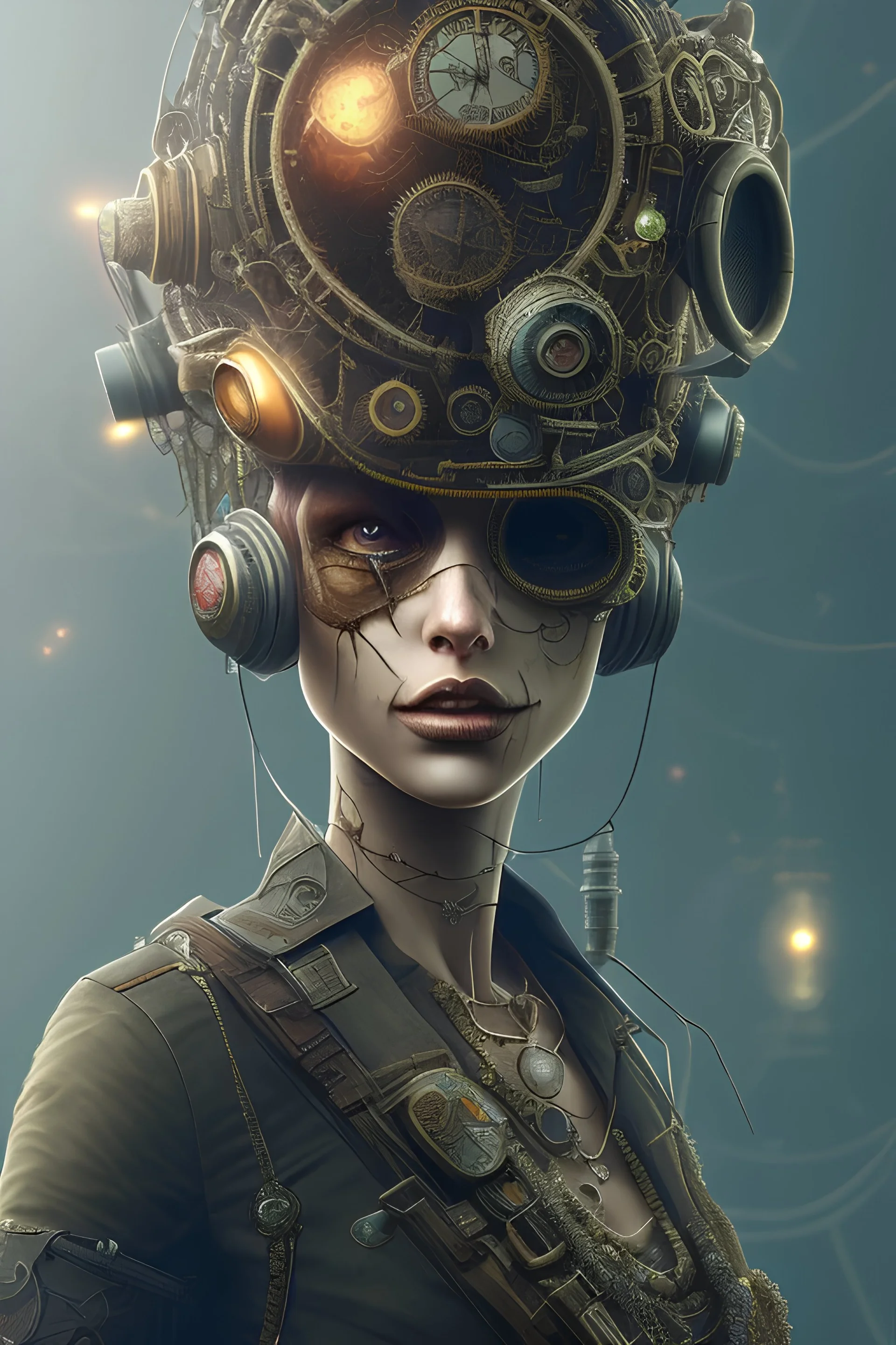 steampunk , gaspunk skeletion cowbow,post-apocalytic setting, volumetric lighting, particals, intricate detail,realistc, close up