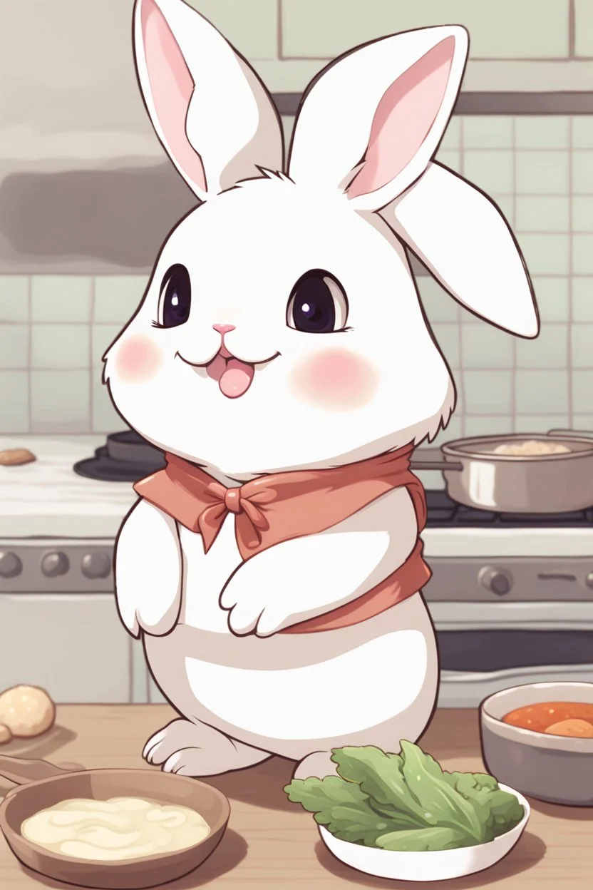 Cute chubby bunny floppy ears adventurer dnd cooking art realism