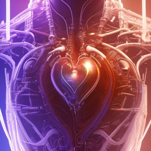  human heart, realistic, cyberpunk,hyperdetailed, intricately detailed, neon shining, darkred tones,