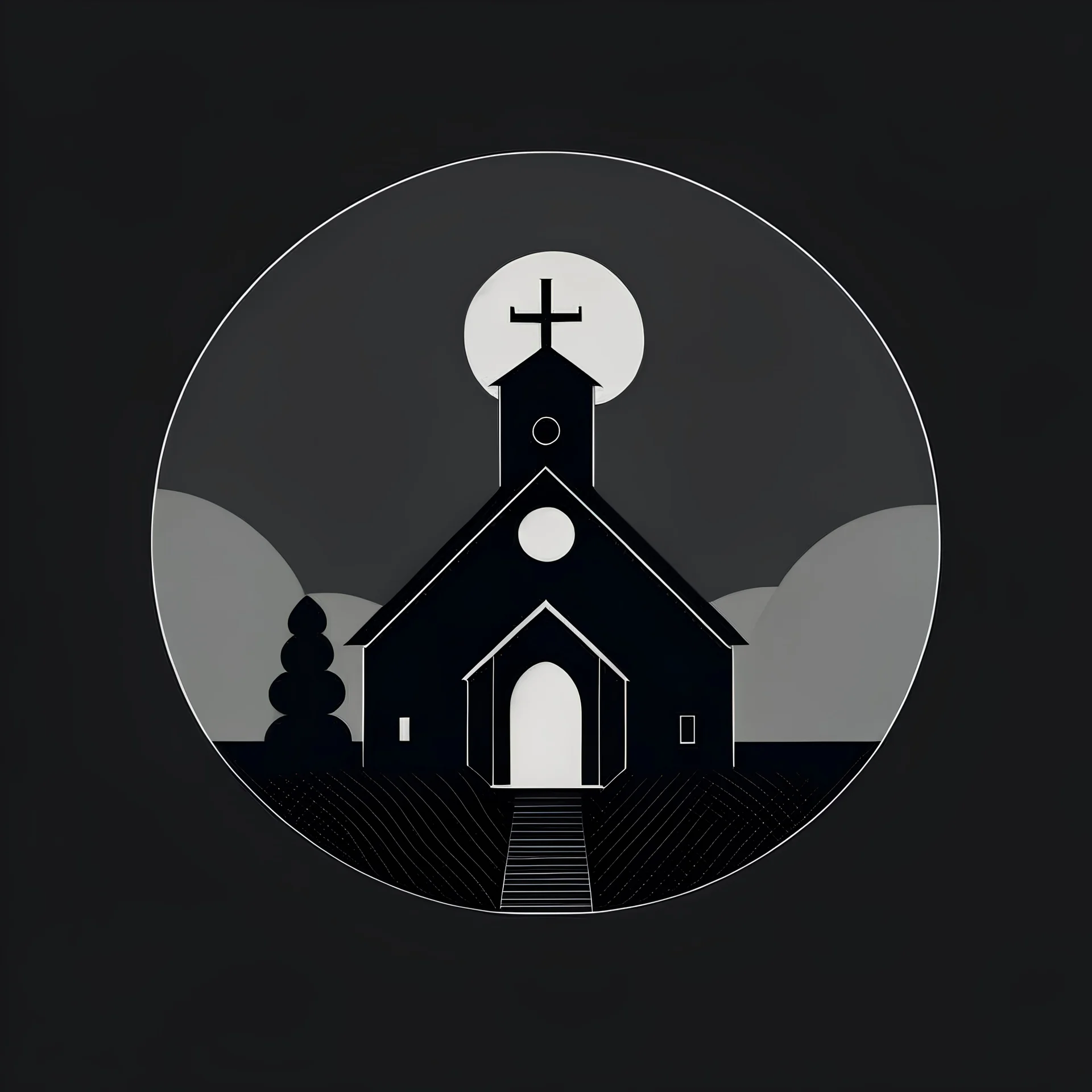 A graphic for a church Sunday School podcast, dark background, circular, no text