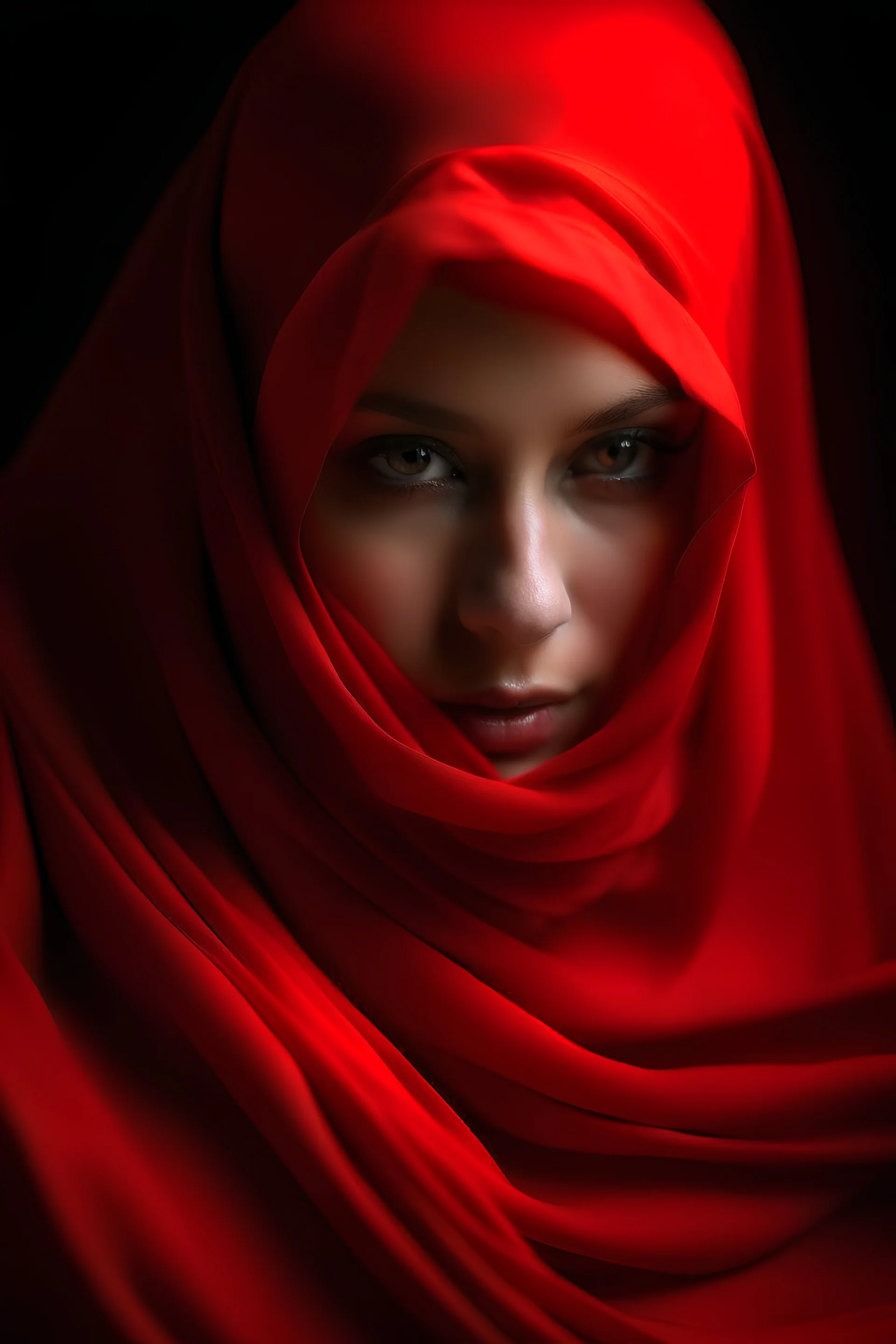 wanita berjilbab merah