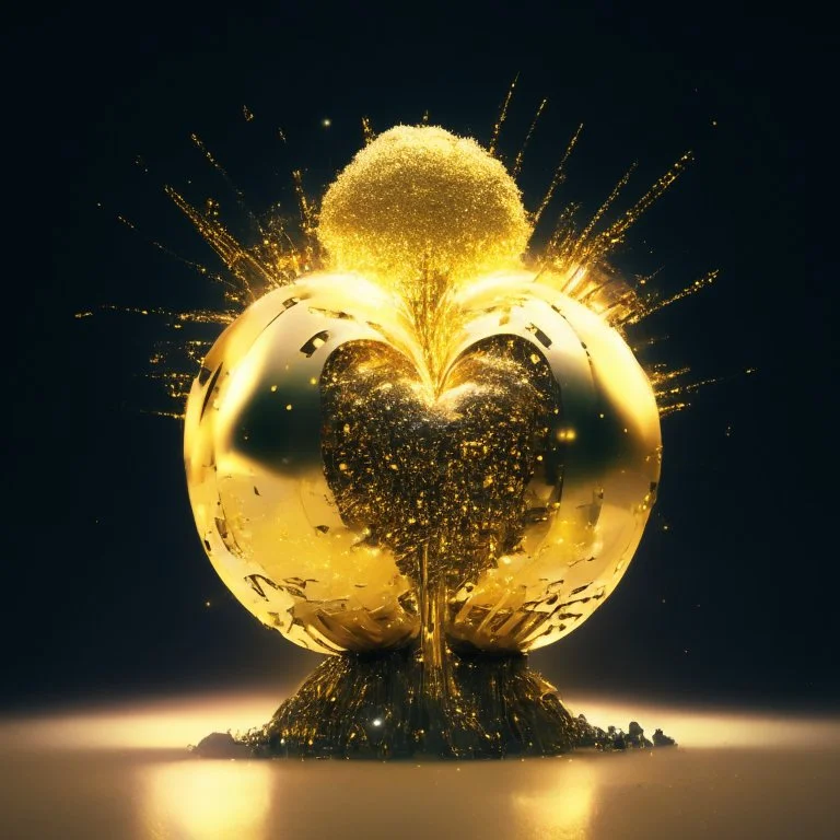 exploding nature from a golden robot with a disco ball