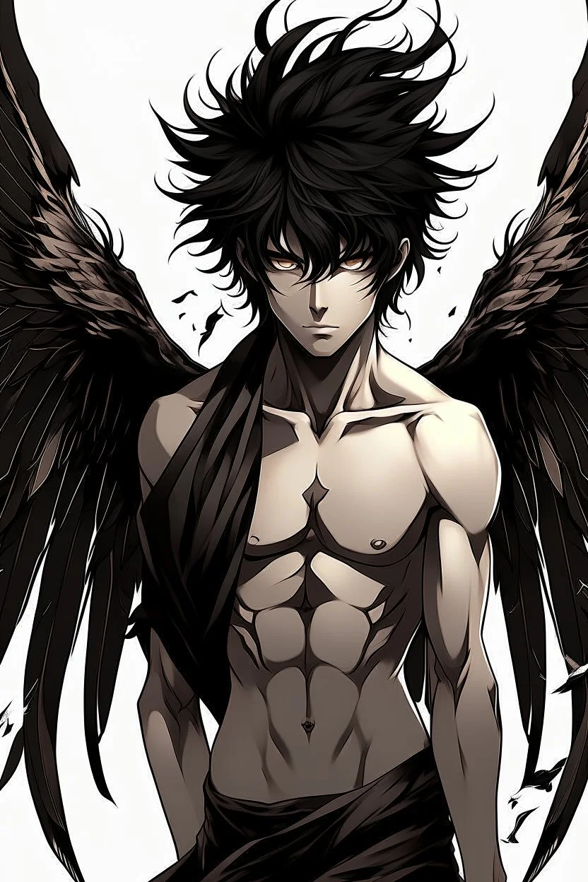 Anime man with black wings realistic