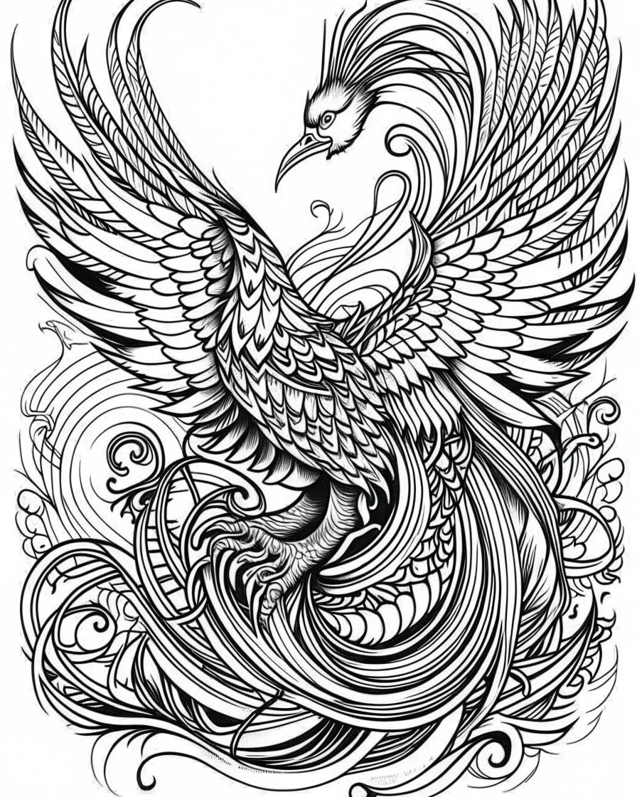 Phoenix Fire bird illustration and character design. Phoenix fire bird  isolated on gray background. Japanese animal tattoo design. Hand drawn  outline vector illustration Stock Vector | Adobe Stock