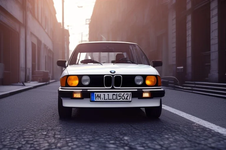 a 1990 bmw 2-door 4k ,ultra realistic,concept, 4k ,on street, parked in crowded city winter