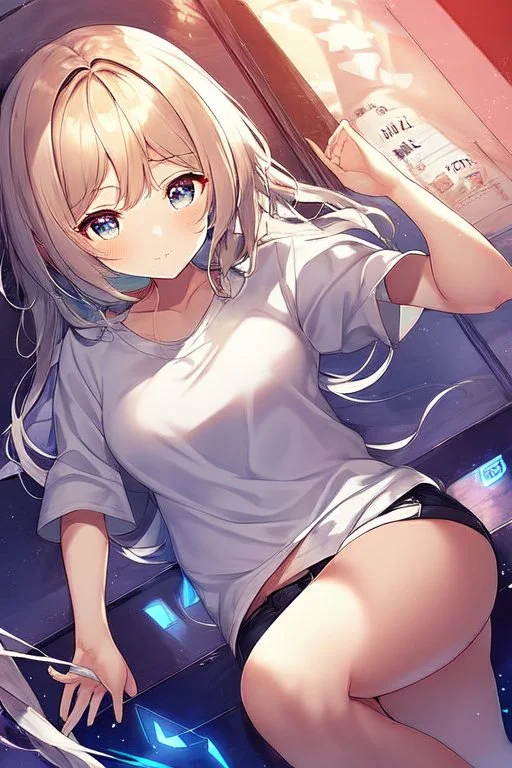 anime waifu wearing short shorts and a pyjama shirt