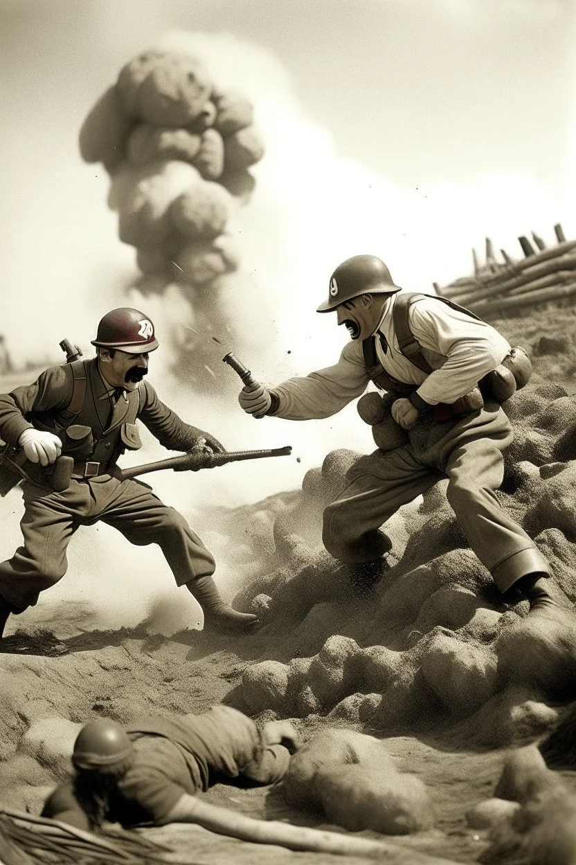 super mario fighting in world war 2 as a historic photograph